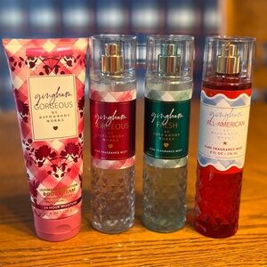 Lot of 4 Gingham Bath and Body Works Body Cream and Fragrance Mists